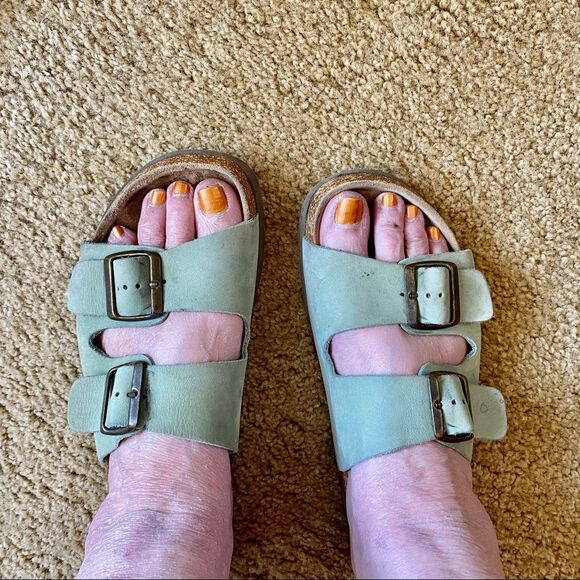 J CREW, Suede sandals, brass buckles, Aqua, sz 10 - Picture 1 of 7